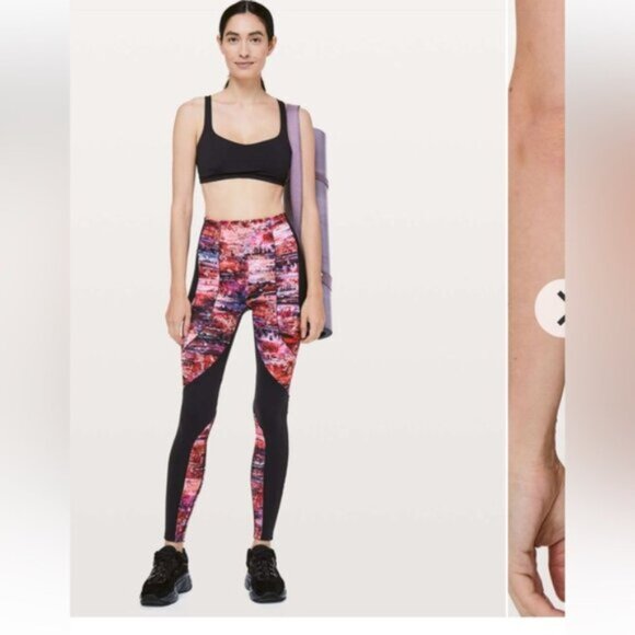 Lululemon   * Sweat & Repeat Tight *28" Black / Dahlia scape Multi EUC  6 - Picture 14 of 16
